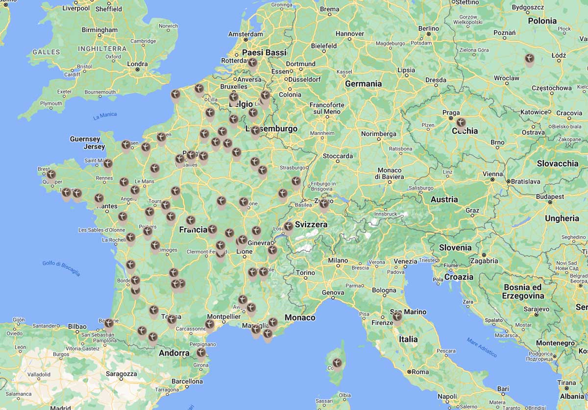 Mappa dei Cammini dei Padri in Europa